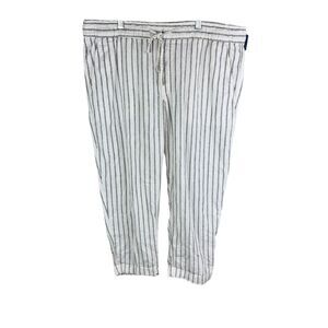 GAP L Petite Easy Pants Striped Linen Blend Drawstring Waist Lightweight Trouser